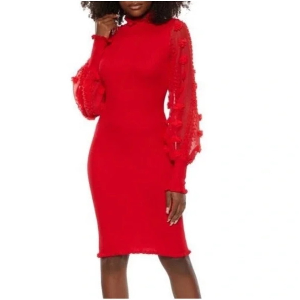 Almost Famous Women’s Organza Sleeve Mock Neck Sweater Dress Size Small